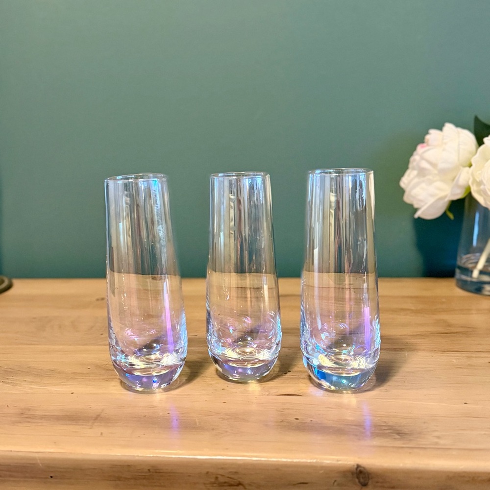 Godinger Monterey Iridescent Stemless Wine Glasses Set of 3 Crystal Pearl